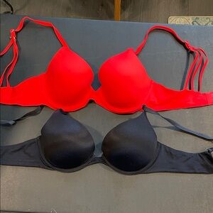 34C Aerie Vibrant Red and Classic Black Bras